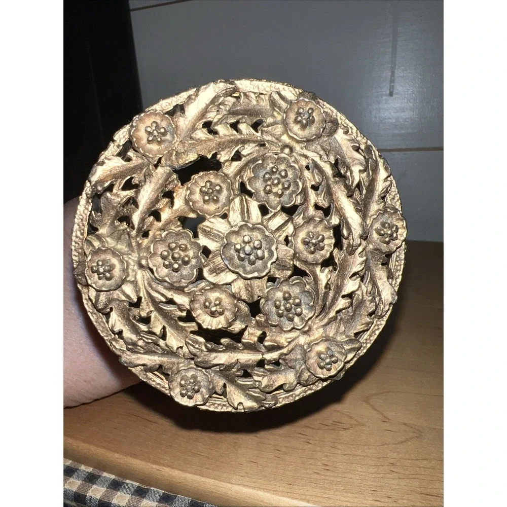 Vintage Ornate Ormolu Gold Tone Metal Cylinder Hair Spray Cover 8 7/8